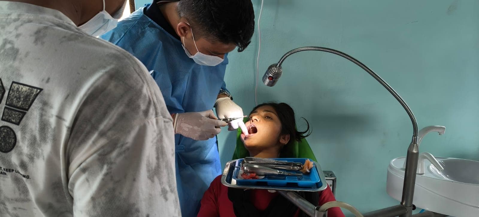 A Reach Nepal dental team providing treatment during the Madi dental camp.